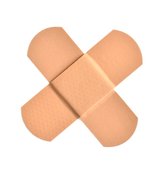 Two bandages forming the letter X; image by ElasticComputeFarm, via Pixabay.com.