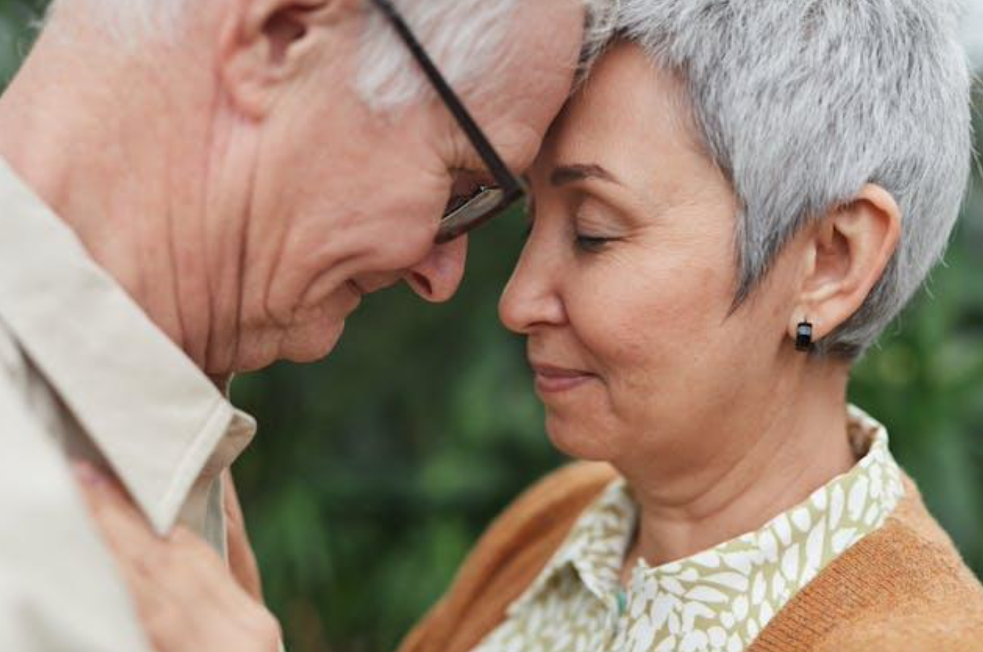 Close up view of lovely older couple; image by Marcus Aurelius, via Pexels.com.