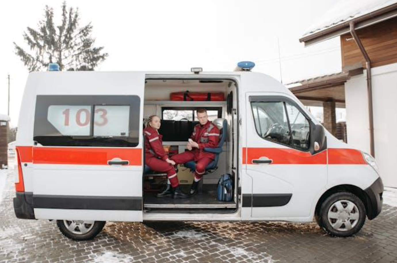 EMTs inside ambulance; image by Pavel Danilyuk, via Pexels.com.