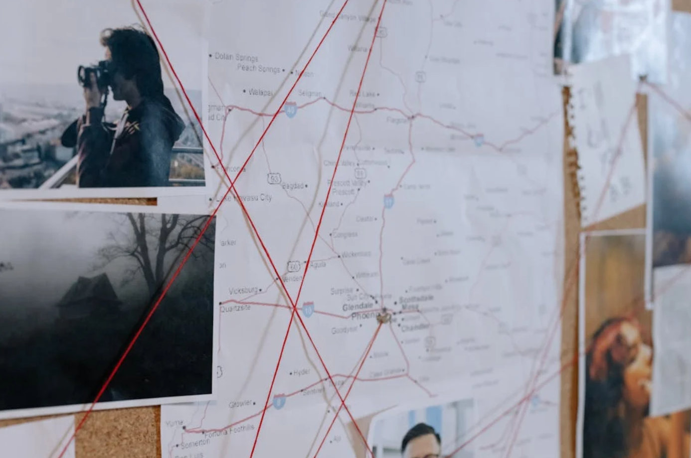 Close-up of investigation bulletin board; image by cottonbro studio, via Pexels.com.