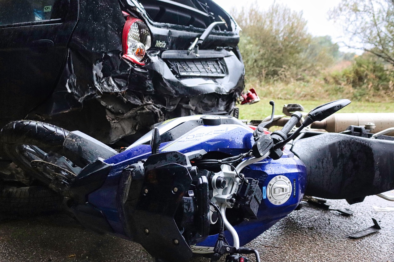 Motorcycle accident with car; image by planet_fox, via Pixabay.com.