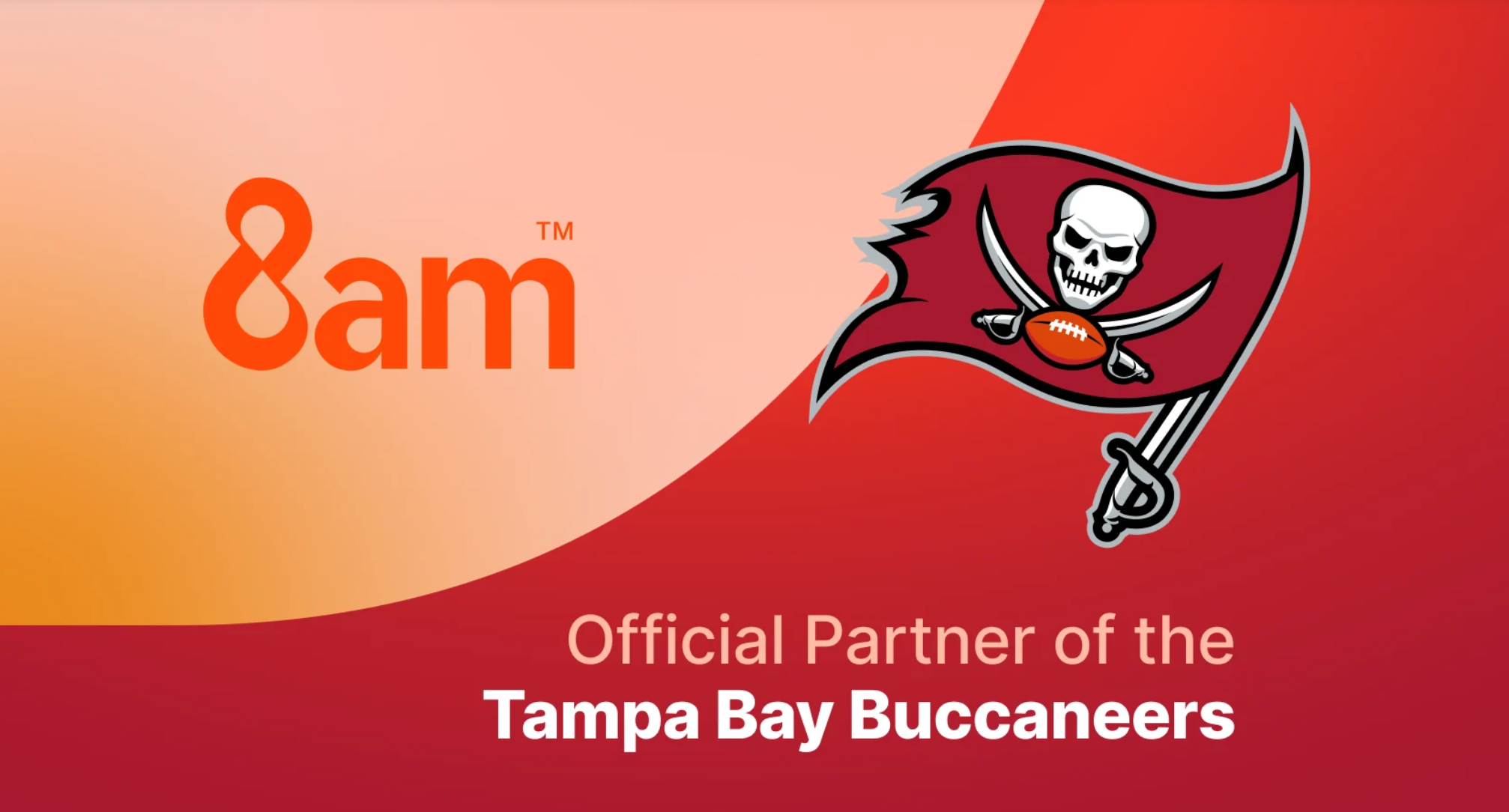 Graphic from press release showing Buccaneers' logo, 8am's logo and the text Offical Partner of the Tampa Bay Buccaneers; graphic from press release.