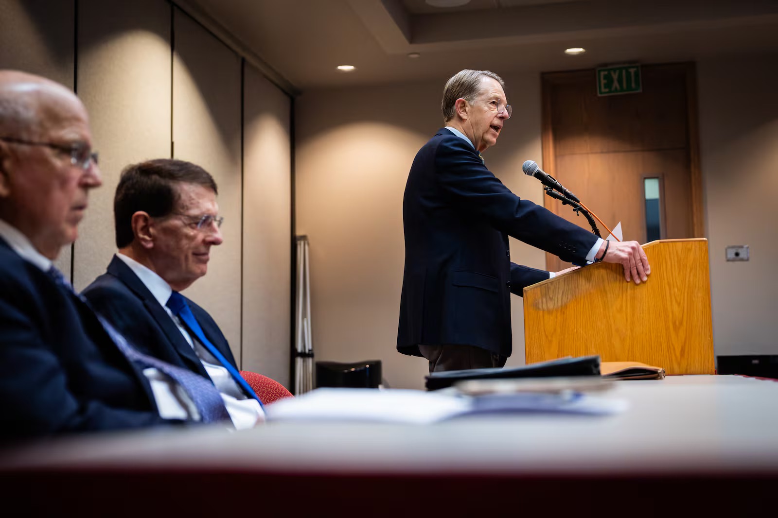 Jim McConkie of the law firm of Parker and McConkie speaks about the firm’s decision to file a notice of intent at the Utah State Bar in Salt Lake City on Tuesday, March 31, 2026. Tess Crowley, Deseret News. Image from press release.