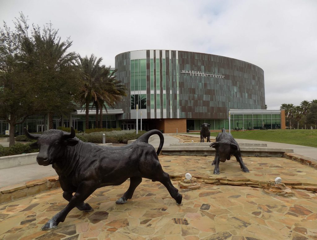 USF Marshall Student Center bulls; image by USF13, CC BY-SA 4.0, via Wikimedia Commons, no changes.