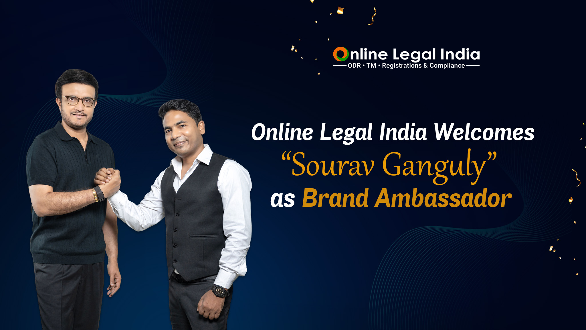 Online Legal India appoints Sourav Ganguly as Brand Ambassador; photo from press release.