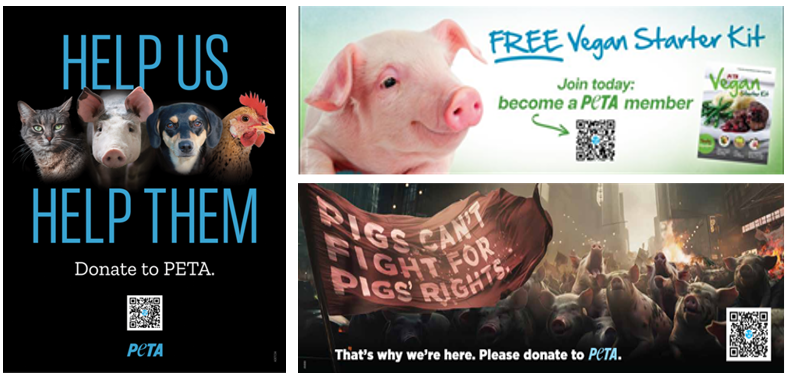 The advertisements that were rejected by WMATA which are the subject of PETA’s lawsuit. Credit: PETA.