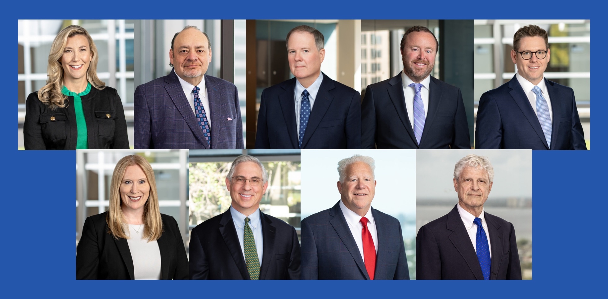 Top L-R: S. Berliner, M. Born, D. Conaway, J. Grimes, P. Lambert. Bottom L-R: A. Leffler, P. Silverman, D. Smith, G. Yadley; images courtesy of Shumaker.